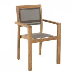 Ensemble de 2 fauteuils jardin empilables en bois teck et textilène couleur taupe