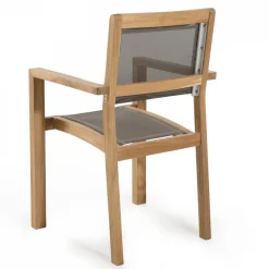 Ensemble de 2 fauteuils jardin empilables en bois teck et textilène couleur taupe