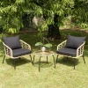 Ensemble de 2 fauteuils rotin synthétique et table basse ronde MALO