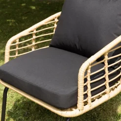 Ensemble de 2 fauteuils rotin synthétique et table basse ronde MALO