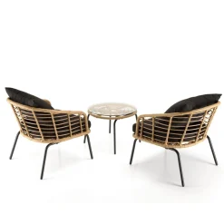 Ensemble de 2 fauteuils rotin synthétique et table basse ronde MALO