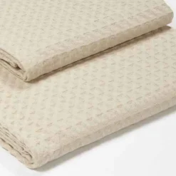 Ensemble Drap De Bain Et Serviette Invité COCON Lin 100% Coton Beige