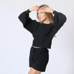Ensemble homewear short et pull court - Noir en viscose