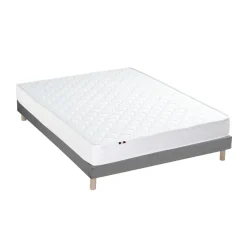 Ensemble Matelas Ressorts Fermes biconiques SPECTOS + Sommier Made in France - Sommier Gris chiné
