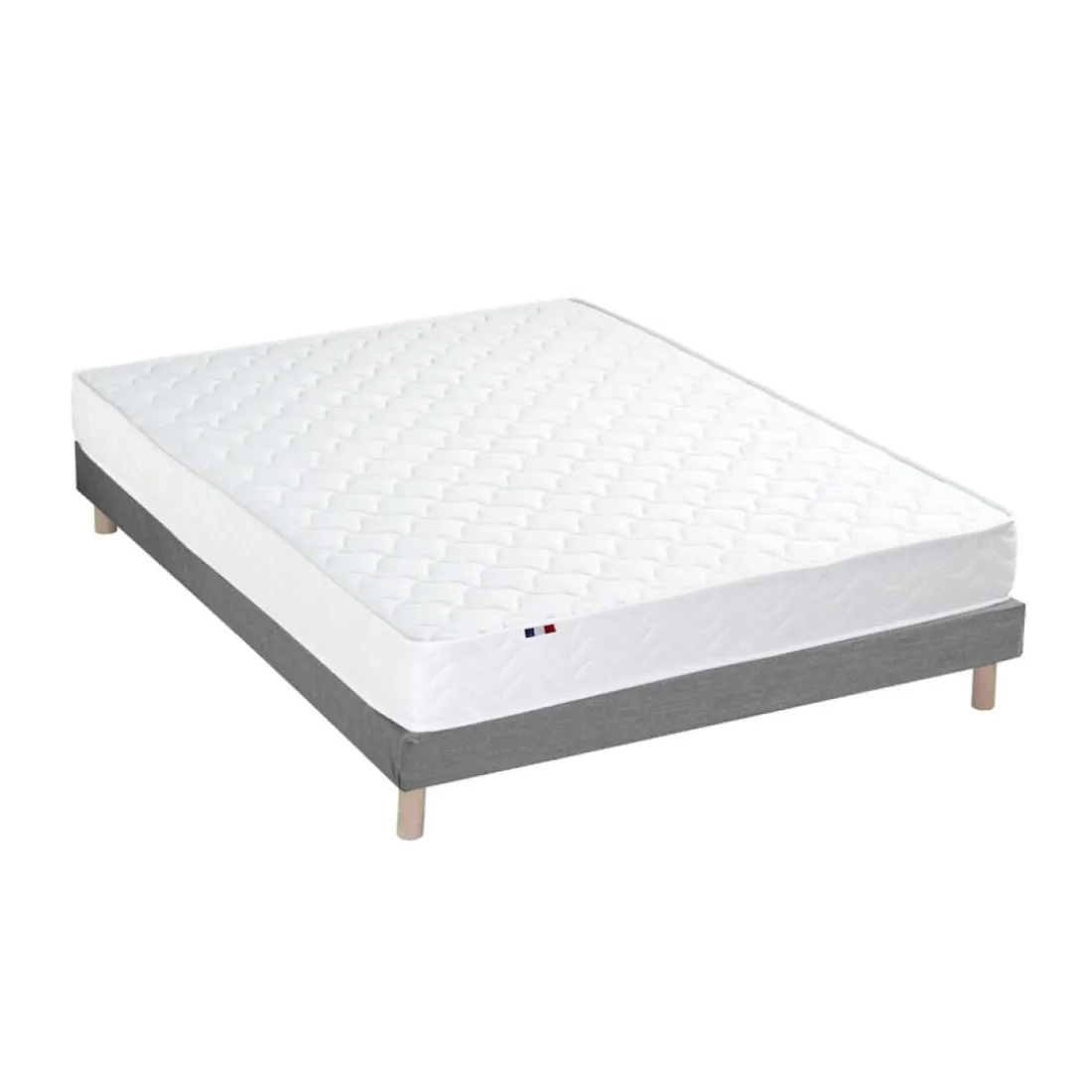Ensemble Matelas Ressorts Fermes biconiques SPECTOS + Sommier Made in France - Sommier Gris chiné