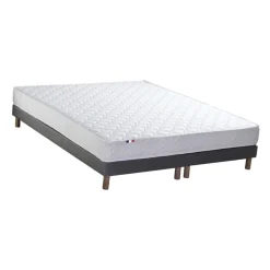 Ensemble Matelas Ressorts Fermes biconiques SPECTOS + Sommier Made in France - Sommier Gris chiné