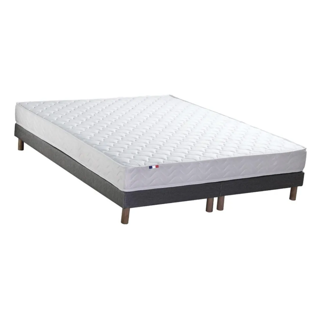Ensemble Matelas Ressorts Fermes biconiques SPECTOS + Sommier Made in France - Sommier Gris chiné