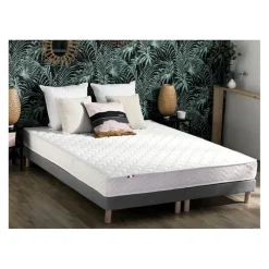 Ensemble Matelas Ressorts Fermes biconiques SPECTOS + Sommier Made in France - Sommier Gris chiné