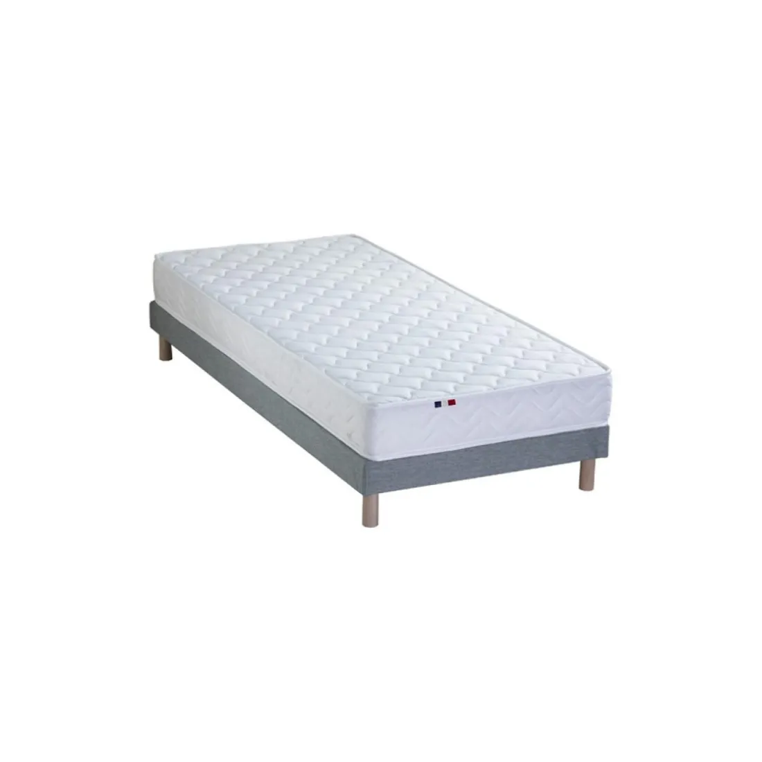 Ensemble Matelas Ressorts Fermes biconiques SPECTOS + Sommier Made in France - Sommier Gris chiné