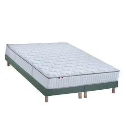 Ensemble Matelas Ressorts 7 zones COSMA + Sommier - Made in France - Sommier Vert céladon