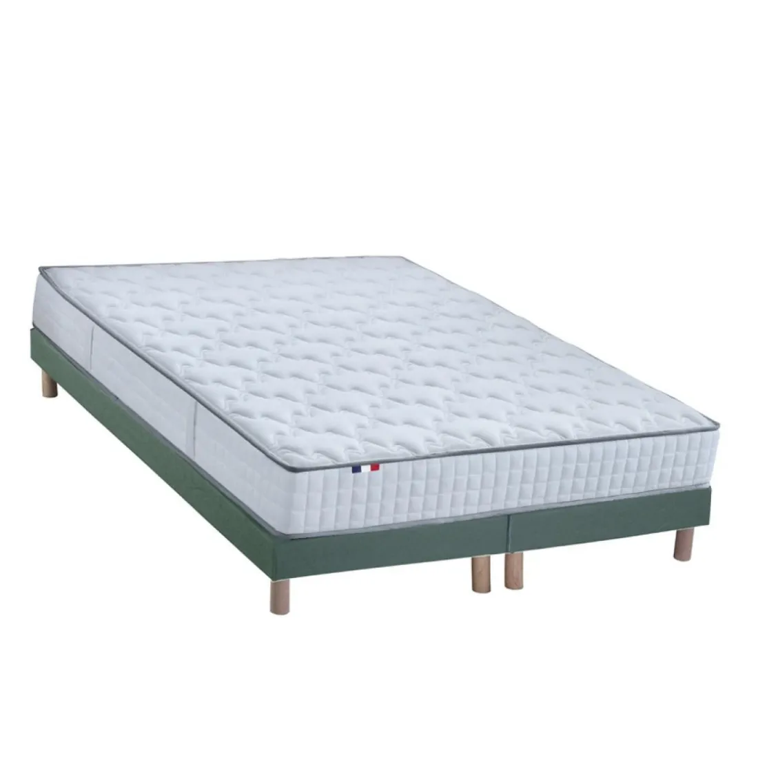 Ensemble Matelas Ressorts 7 zones COSMA + Sommier - Made in France - Sommier Vert céladon