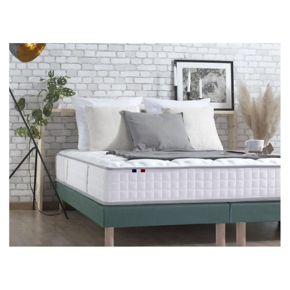 Ensemble Matelas Ressorts 7 zones COSMA + Sommier - Made in France - Sommier Vert céladon