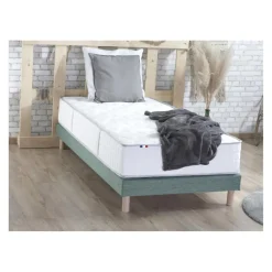 Ensemble Matelas Ressorts 7 zones COSMA + Sommier - Made in France - Sommier Vert céladon