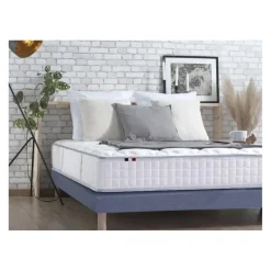 Ensemble Matelas Ressorts 7 zones COSMA + Sommier - Made in France - Sommier Bleu denim