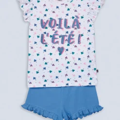 Ensemble Pyjama short haut imprimé et bas uni blanc