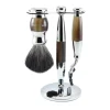 Ensemble Rasage 3 Pièces - Blaireau + Rasoir + Support 2 en 1 - Imitation Ébène et Chrome