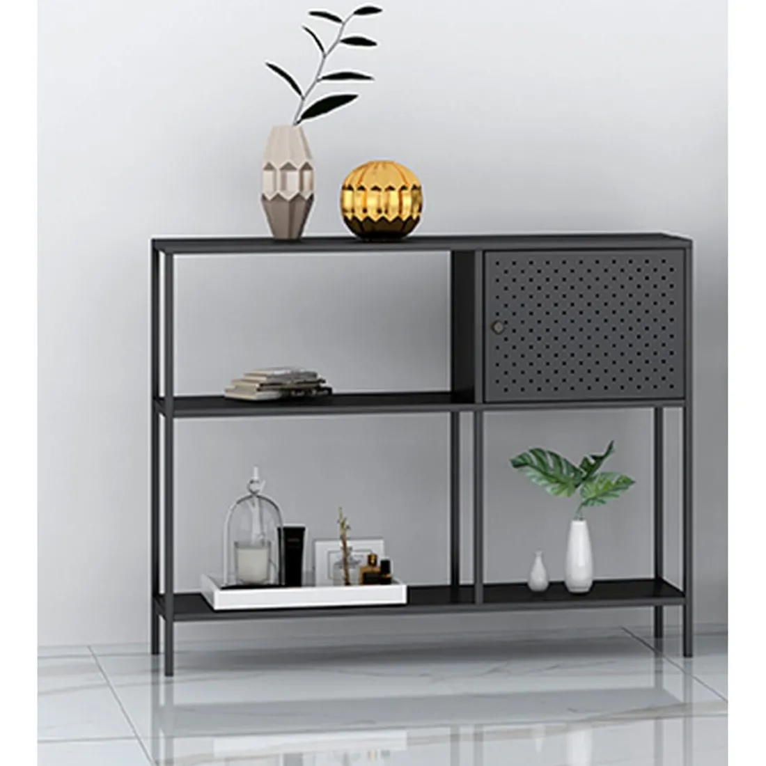 Etagère noire 4 cases et 1 porte en métal
