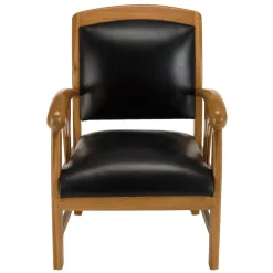 Fauteuil en teck et cuir style colonial - Noir