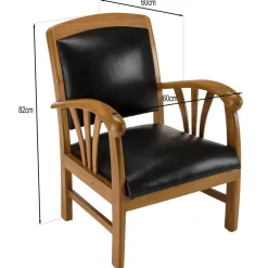 Fauteuil en teck et cuir style colonial - Noir