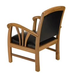 Fauteuil en teck et cuir style colonial - Noir
