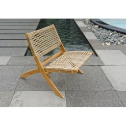 Fauteuil intérieur extérieur en acacia massif et corde marron