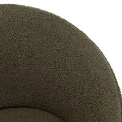 Fauteuil tissu bouclette vert kaki pieds croisés métal noir AGATHE