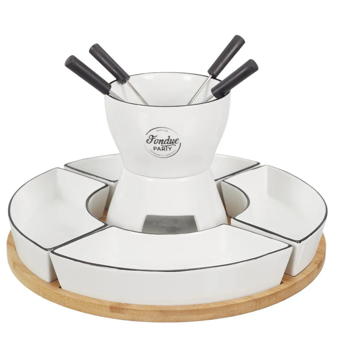 Fondue Coffret Support Bambou Coupelle