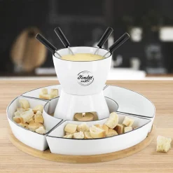 Fondue Coffret Support Bambou Coupelle