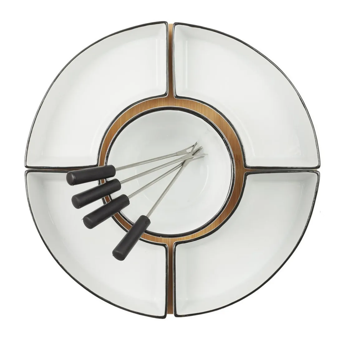 Fondue Coffret Support Bambou Coupelle