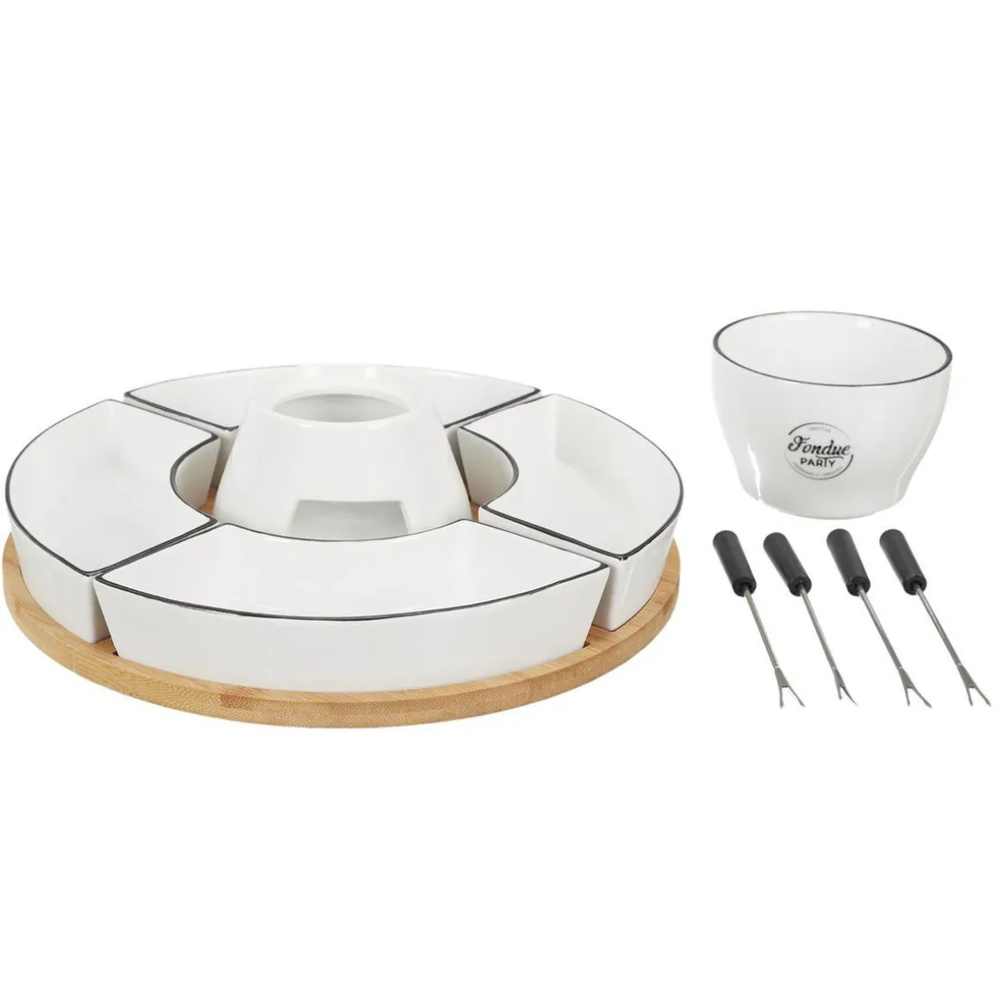 Fondue Coffret Support Bambou Coupelle
