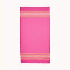 Fouta à rayures Lola rose en coton