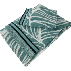 Gant de toilette Coton Eponge motifs feuilles EUCALYPTUS Bleu aqua