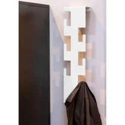 Garderobe murale en métal laqué blanc avec 6 crochets