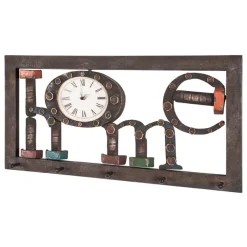 Garderobe murale Home horloge et 5 crochets noir