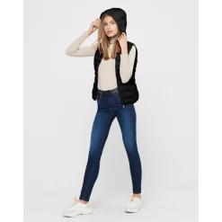Gilet matelassé Col montant haut Sans manches Cordon de serrage à la taille noir en nylon
