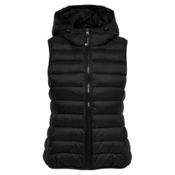 Gilet matelassé court capuche noir en nylon Bree