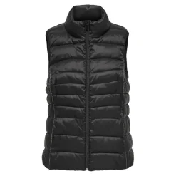 Gilet matelassé long col haut noir en nylon Lane