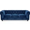 Grand Canapé Chesterfield 3 places Velours Bleu