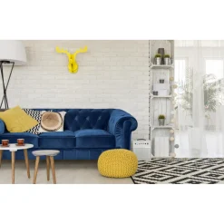 Grand Canapé Chesterfield 3 places Velours Bleu