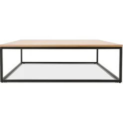 Grande table basse style industriel 'TRIBECA' en bois finition naturelle et métal noir