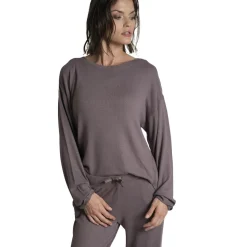 Guimauve - t-shirt manches longues fluide gris en viscose
