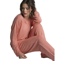Guimauve - t-shirt manches longues fluide rose en viscose