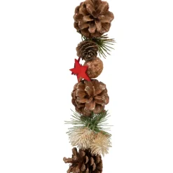 Guirlande de Noël bois pomme de pin rouge