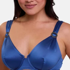 Haut de maillot de bain plongeant à armatures bleu