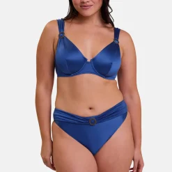 Haut de maillot de bain plongeant à armatures bleu