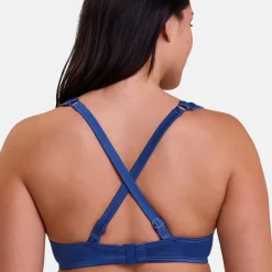 Haut de maillot de bain plongeant à armatures bleu
