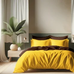 Housse de Couette Coton TERTIO® - Curry / Chocolat