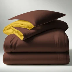 Housse de Couette Coton TERTIO® - Curry / Chocolat