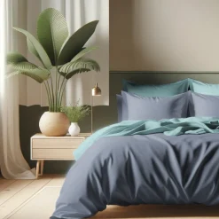 Housse de couette coton TERTIO® - Bleu Glacier / Bleu Orage
