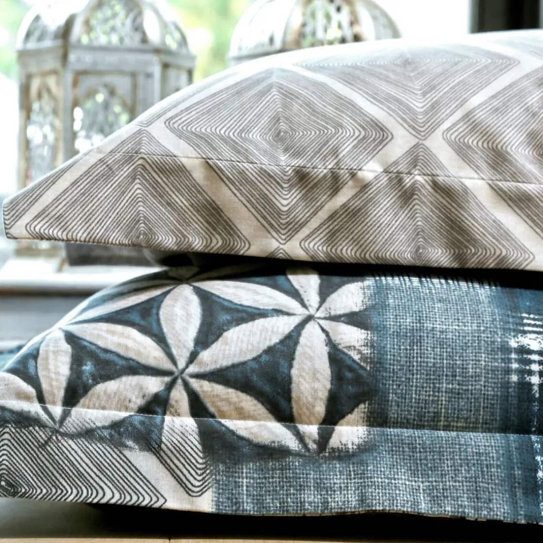 Housse de couette effet patchwork Becquet - Bleu - Gris Chiné